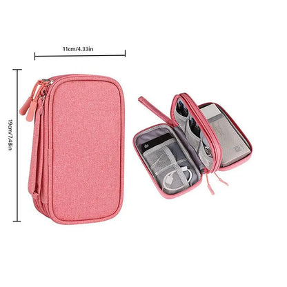 Portable Digital Storage Bag for Travel - USB Data Cable and Headset Organizer in Pink, Grey, Black, and Navy