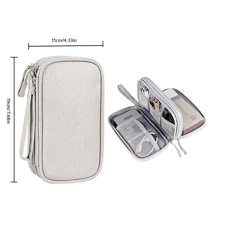 Portable Digital Storage Bag for Travel - USB Data Cable and Headset Organizer in Pink, Grey, Black, and Navy