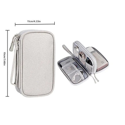 Portable Digital Storage Bag for Travel - USB Data Cable and Headset Organizer in Pink, Grey, Black, and Navy