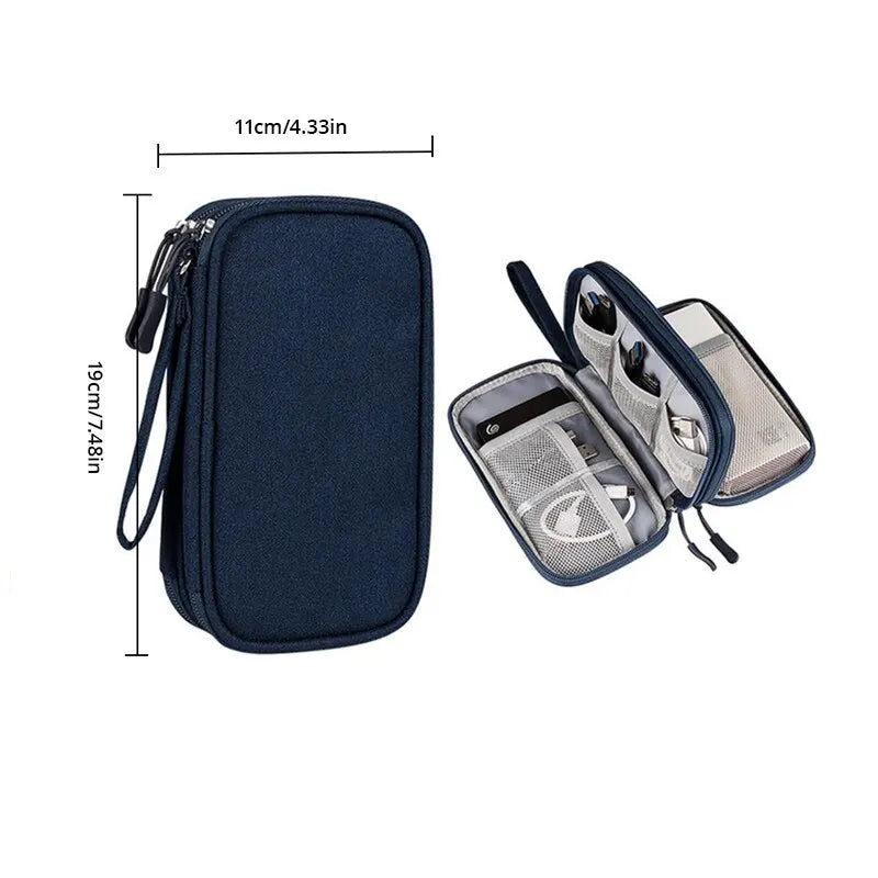 Portable Digital Storage Bag for Travel - USB Data Cable and Headset Organizer in Pink, Grey, Black, and Navy