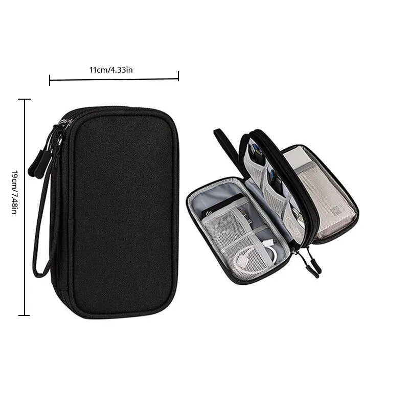 Portable Digital Storage Bag for Travel - USB Data Cable and Headset Organizer in Pink, Grey, Black, and Navy