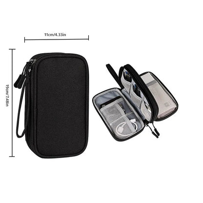 Portable Digital Storage Bag for Travel - USB Data Cable and Headset Organizer in Pink, Grey, Black, and Navy
