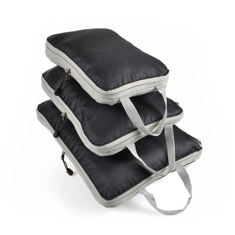 Foldable and Compressible Waterproof Packing Cubes - Nylon Travel Storage Bags with Handbag and Luggage Organizer