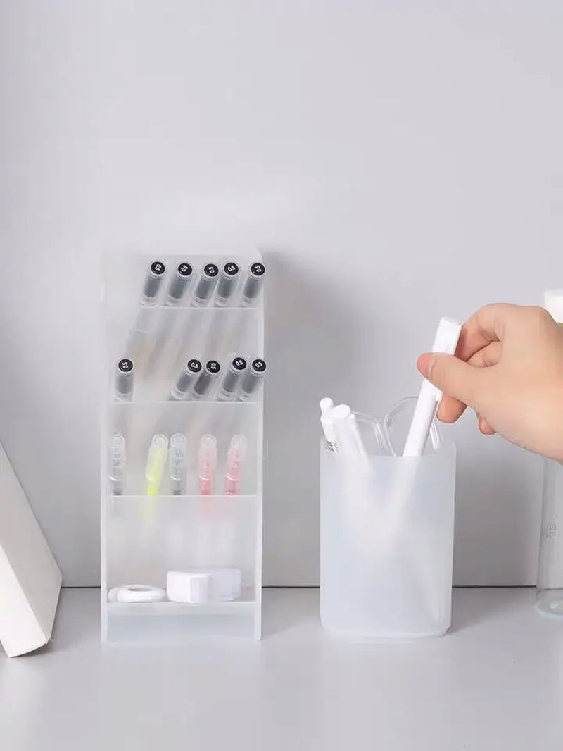 Multifunctional 4-Grid Desktop Organizer for Pens and Makeup - Versatile Storage Solution for School and Office Accessories