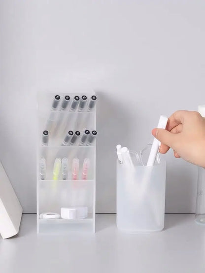 Multifunctional 4-Grid Desktop Organizer for Pens and Makeup - Versatile Storage Solution for School and Office Accessories