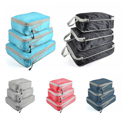 Foldable and Compressible Waterproof Packing Cubes - Nylon Travel Storage Bags with Handbag and Luggage Organizer