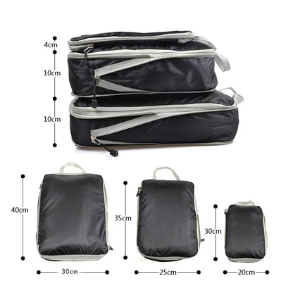 Foldable and Compressible Waterproof Packing Cubes - Nylon Travel Storage Bags with Handbag and Luggage Organizer