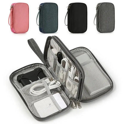 Portable Digital Storage Bag for Travel - USB Data Cable and Headset Organizer in Pink, Grey, Black, and Navy