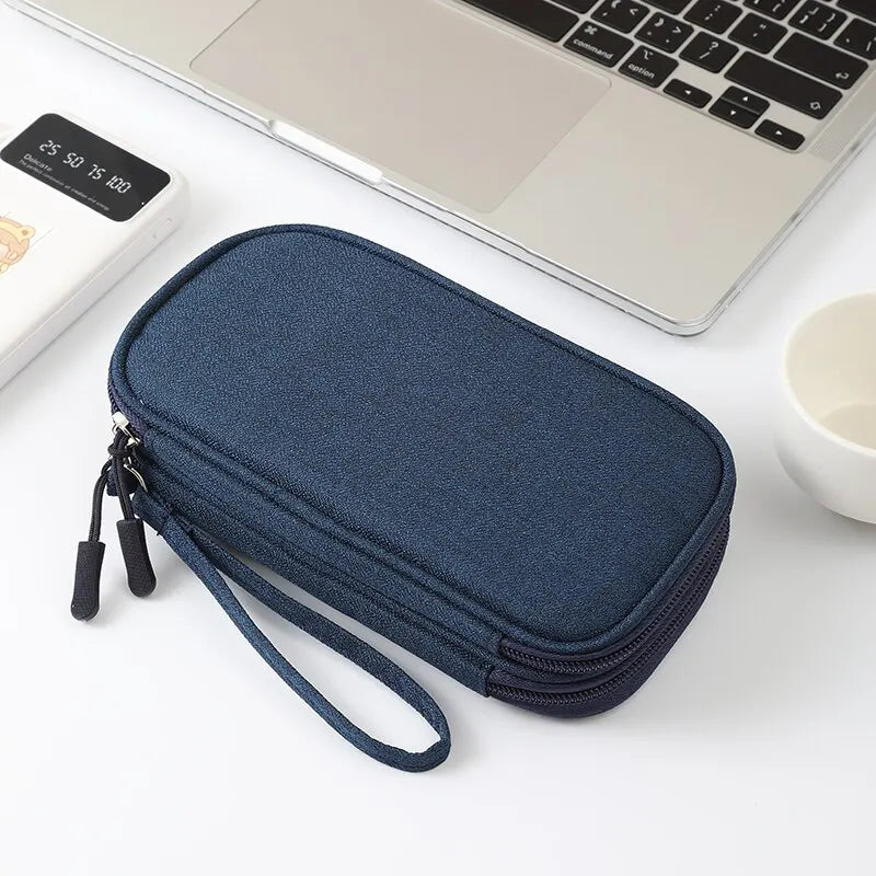Portable Digital Storage Bag for Travel - USB Data Cable and Headset Organizer in Pink, Grey, Black, and Navy