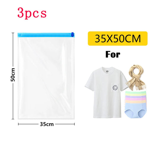 Travel Roll-Up Compression Bags - Reusable Vacuum Storage Organizers for Efficient Space Management in Backpack and Luggage
