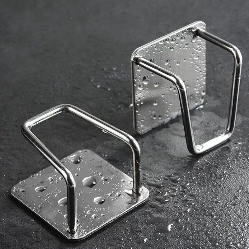 Stainless Steel Sink Sponge Holder with Self-Adhesive Drain Drying Rack - Kitchen Wall Hooks Storage Organizer