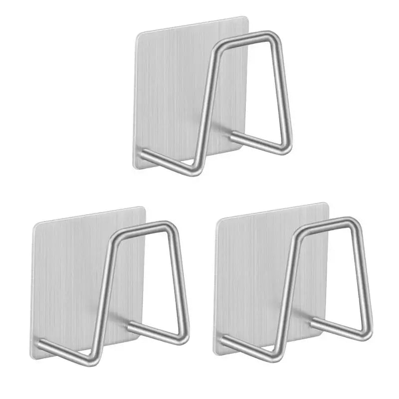 Stainless Steel Sink Sponge Holder with Self-Adhesive Drain Drying Rack - Kitchen Wall Hooks Storage Organizer
