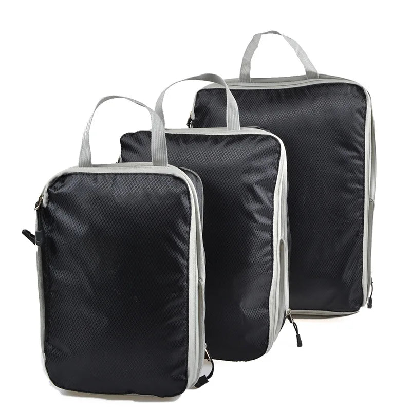 Foldable and Compressible Waterproof Packing Cubes - Nylon Travel Storage Bags with Handbag and Luggage Organizer