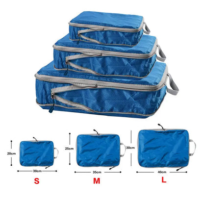 Foldable and Compressible Waterproof Packing Cubes - Nylon Travel Storage Bags with Handbag and Luggage Organizer