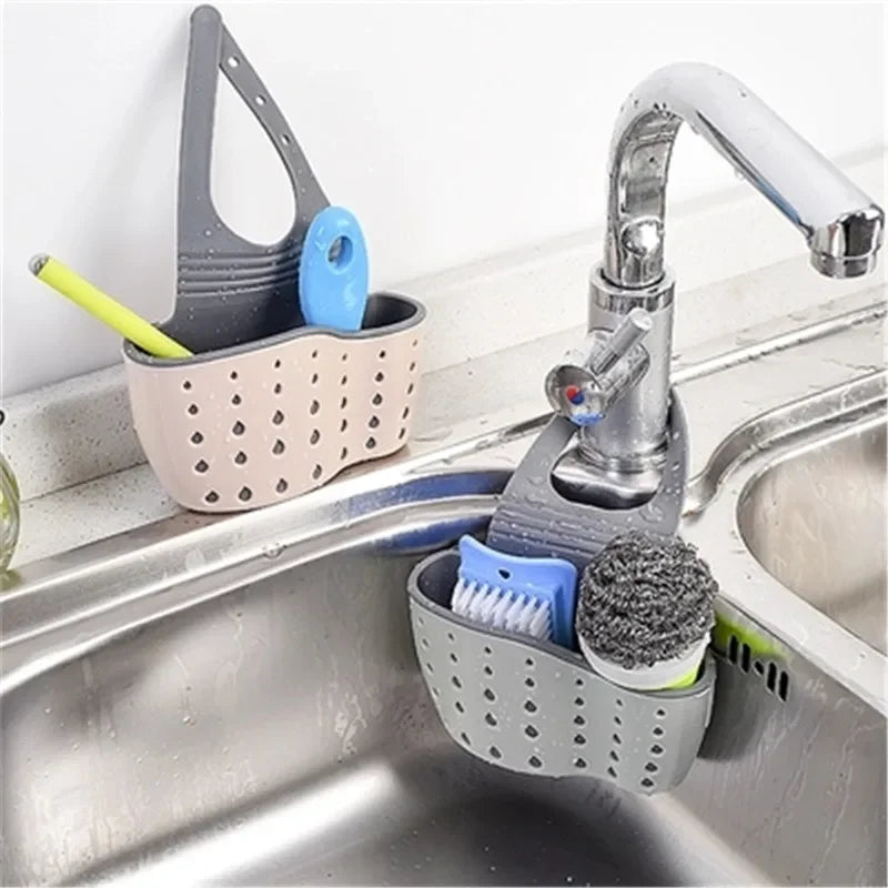 Suction Cup Kitchen Sponge and Soap Holder - PP Rubber Storage Rack for Wash Cloths and Cleaning Tools