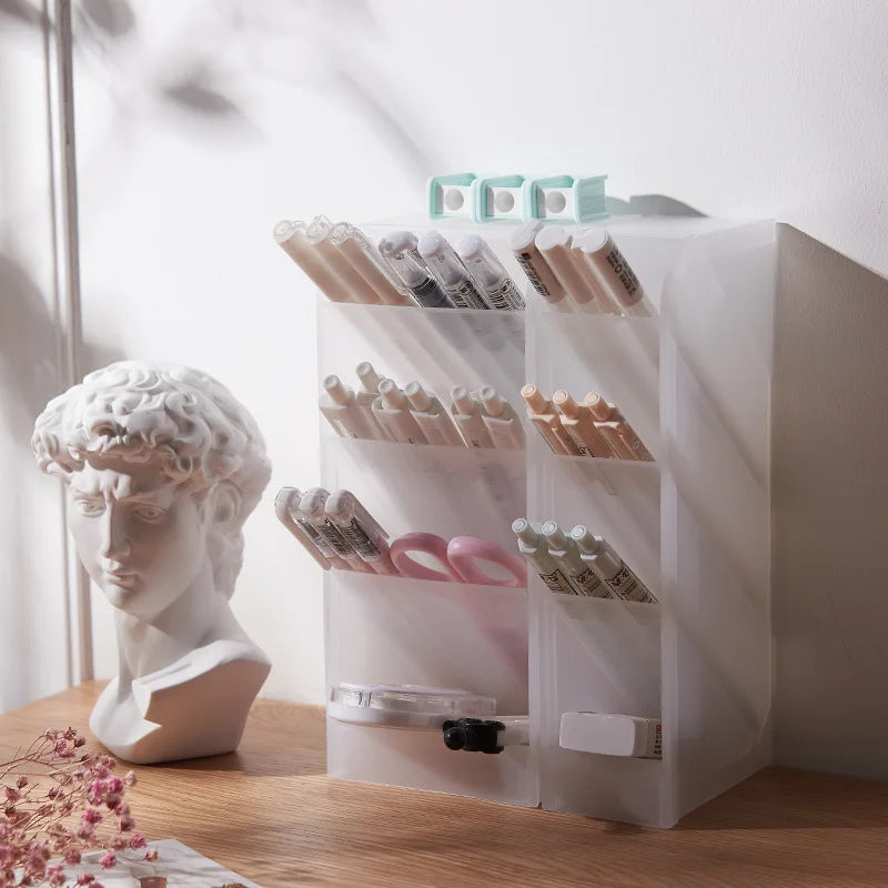 Multifunctional 4-Grid Desktop Organizer for Pens and Makeup - Versatile Storage Solution for School and Office Accessories