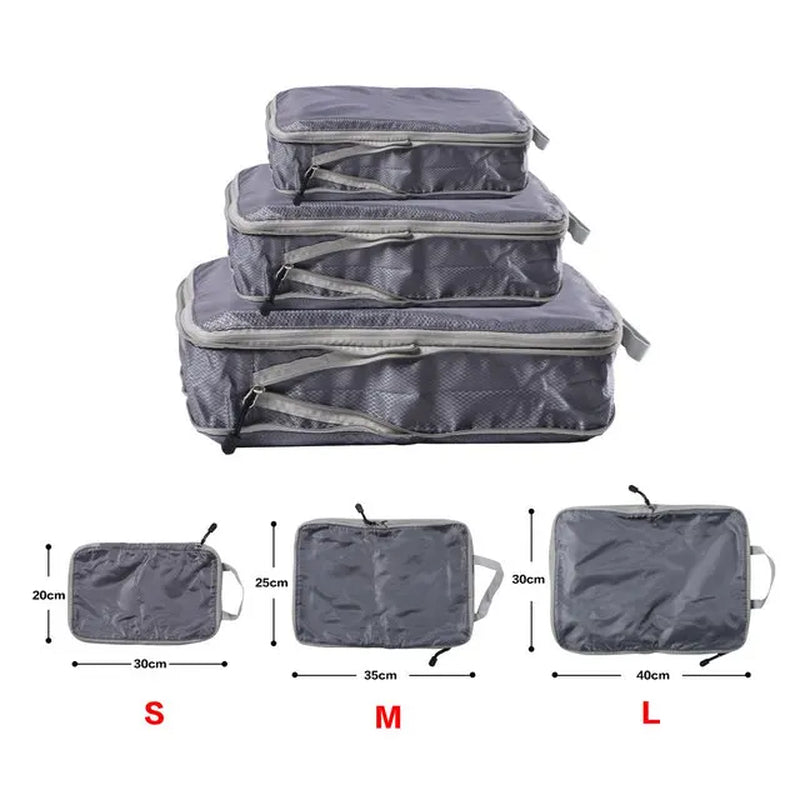 Foldable and Compressible Waterproof Packing Cubes - Nylon Travel Storage Bags with Handbag and Luggage Organizer