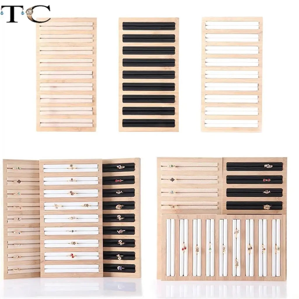 Bamboo Jewelry Display Stand with 9 Lines for Rings and Accessories