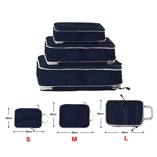 Foldable and Compressible Waterproof Packing Cubes - Nylon Travel Storage Bags with Handbag and Luggage Organizer