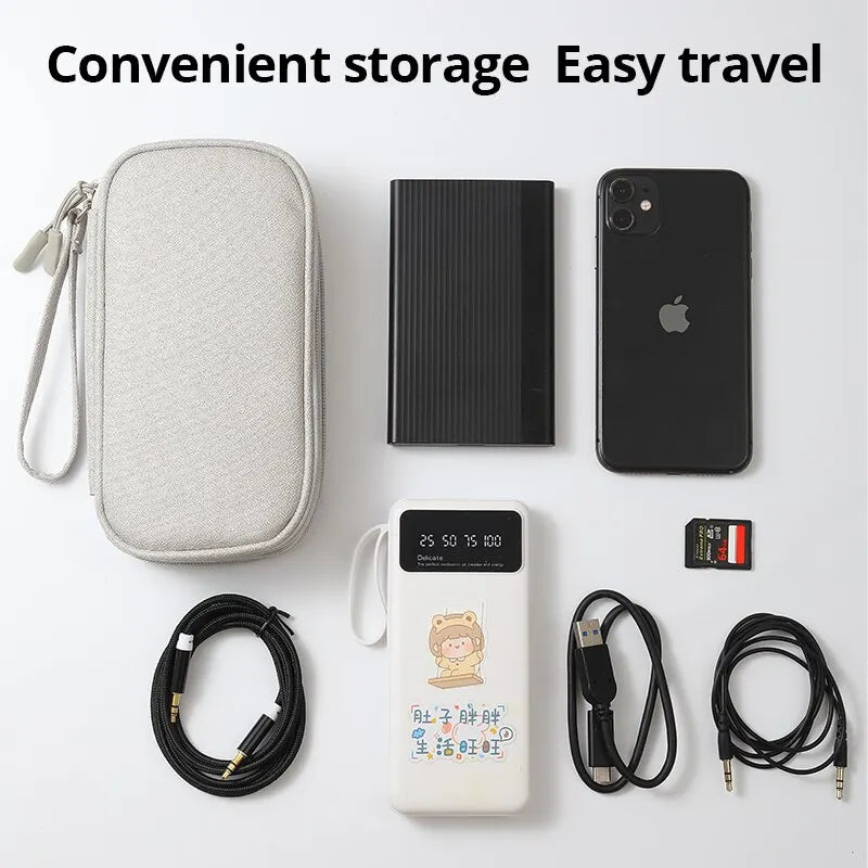 Portable Digital Storage Bag for Travel - USB Data Cable and Headset Organizer in Pink, Grey, Black, and Navy