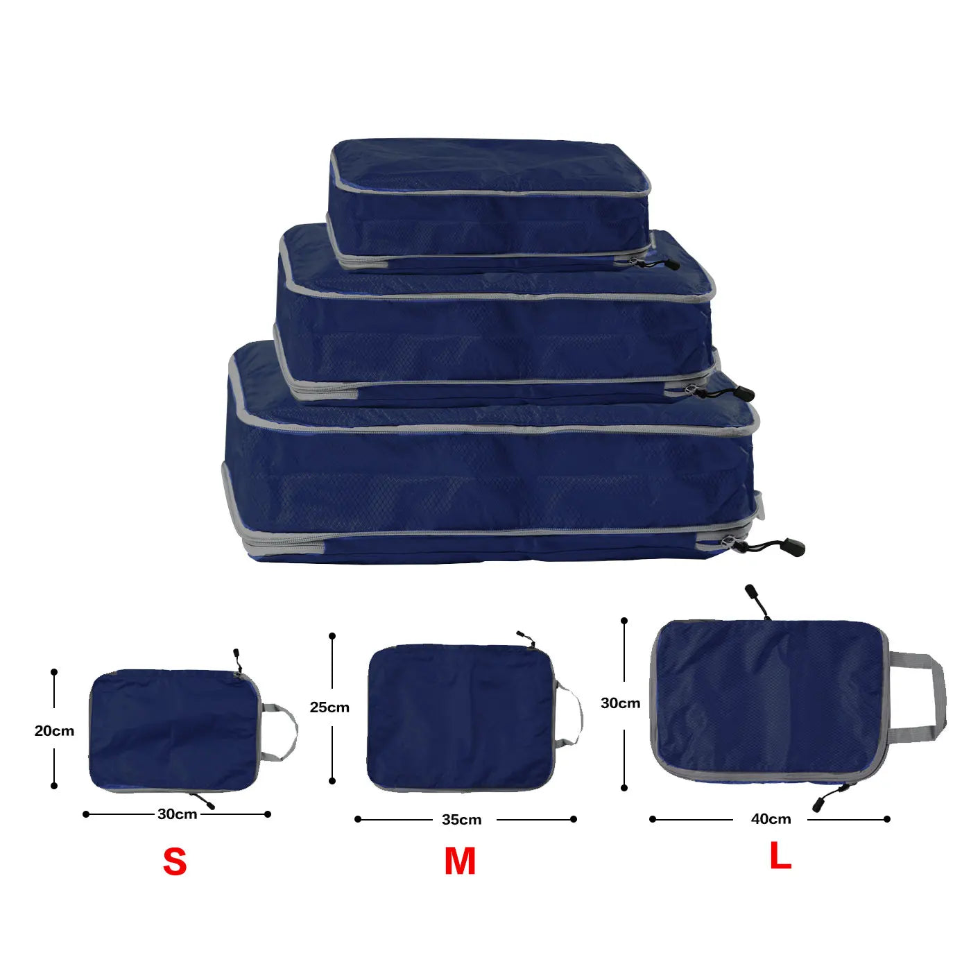Foldable and Compressible Waterproof Packing Cubes - Nylon Travel Storage Bags with Handbag and Luggage Organizer