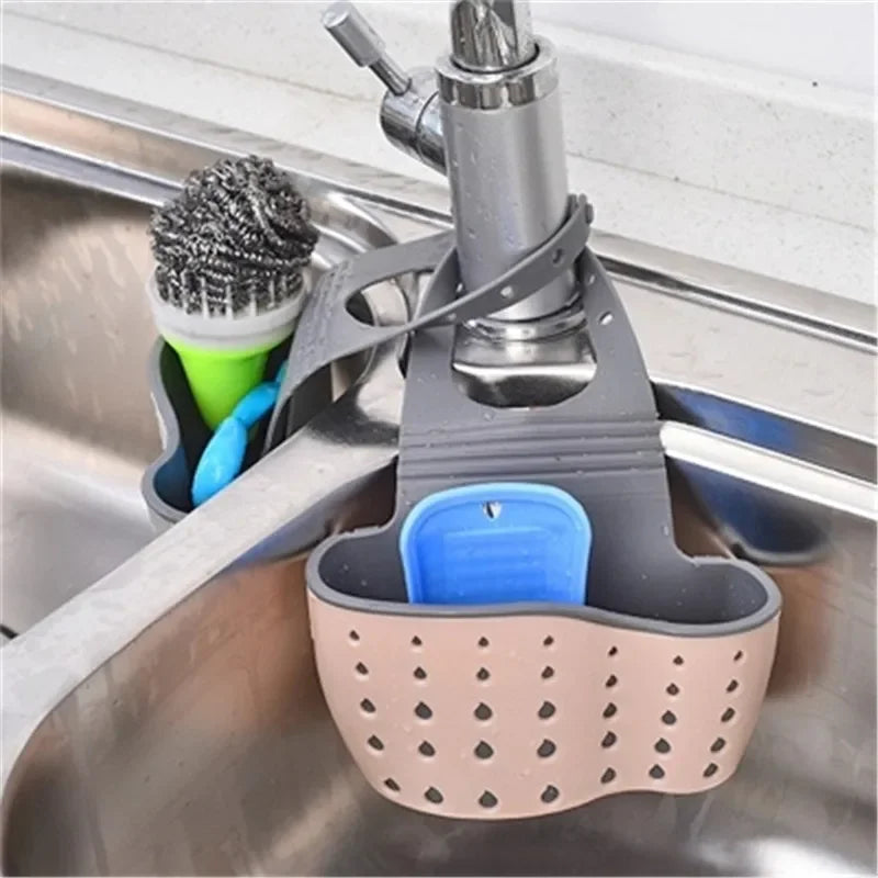 Suction Cup Kitchen Sponge and Soap Holder - PP Rubber Storage Rack for Wash Cloths and Cleaning Tools