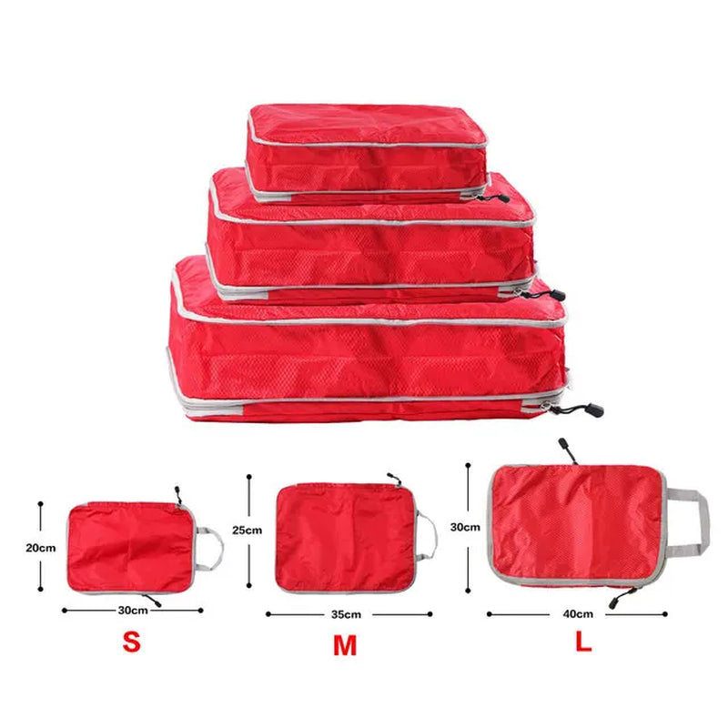 Foldable and Compressible Waterproof Packing Cubes - Nylon Travel Storage Bags with Handbag and Luggage Organizer