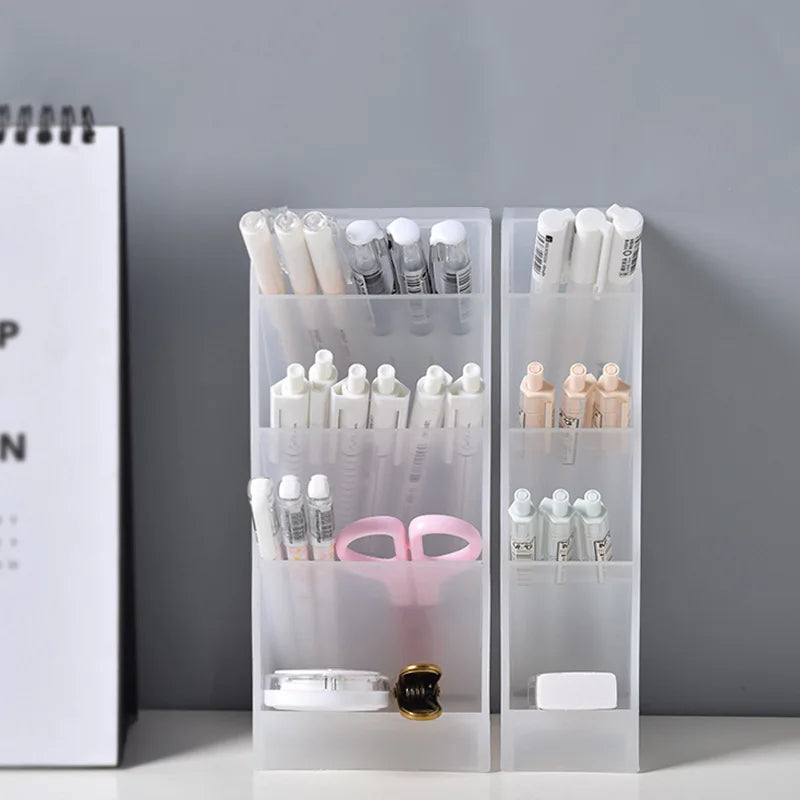 Multifunctional 4-Grid Desktop Organizer for Pens and Makeup - Versatile Storage Solution for School and Office Accessories